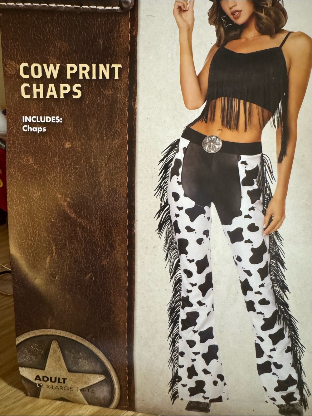 Cow Print Fringe Chaps - Black & White Women's Pants size XL